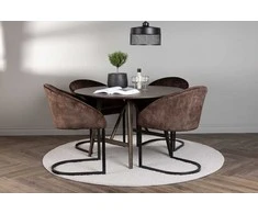 Venture Design Valgomojo komplektas Kaseidon valgomojo stalas ir Evening kėdės 100 cm rudos medienos ir audinio