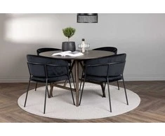 Venture Design Valgomojo komplektas Kaseidon valgomojo stalas ir Selma valgomojo kėdė 100 cm ruda juoda mediena aksomas