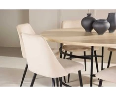 Venture Design Valgomojo komplektas Kopenhaga stalas ir naktinės kėdės 140 cm balintos juodos smėlio spalvos