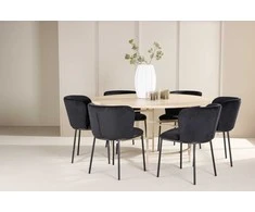Venture Design Valgomojo komplektas Kopenhaga stalas su 6 Edina kėdėmis 140 cm balintos ąžuolo, smėlio spalvos, juoda