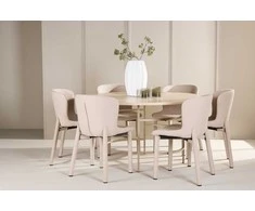 Venture Design Valgomojo komplektas Kopenhaga stalas su 6 Astorijos kėdėmis 140 cm smėlio spalvos
