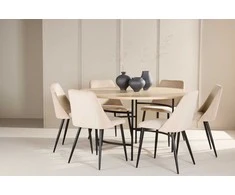 Venture Design Valgomojo komplektas Kopenhaga stalas ir naktinės kėdės 140 cm balintos juodos smėlio spalvos