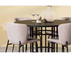 Venture Design Valgomojo komplektas Kopenhagos valgomojo stalas ir Modesto valgomojo kėdė 115 cm juoda smėlio spalvos MDF metalas