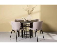 Venture Design Valgomojo komplektas Kopenhagos valgomojo stalas ir Modesto valgomojo kėdė 115 cm juoda smėlio spalvos MDF metalas