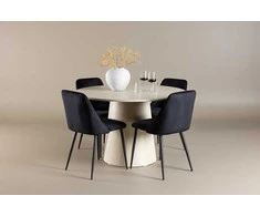 Venture Design Valgomojo komplektas Lanzo valgomojo stalas su Night valgomojo kėdė 120 cm balta aksominė
