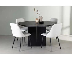 Venture Design Valgomojo komplektas Matilda valgomojo stalas ir naktinės kėdės 130 cm juoda ir balta MDF ir PU