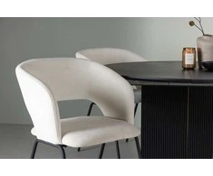 Venture Design Valgomojo komplektas Matilda valgomojo stalas ir dieninė valgomojo kėdė 130 cm juoda ir balta MDF ir linas