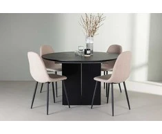 Venture Design Valgomojo komplektas Matilda valgomojo stalas ir Polar valgomojo kėdės 130 cm juoda smėlio spalvos MDF faneruote