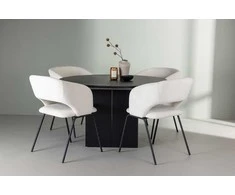 Venture Design Valgomojo komplektas Matilda valgomojo stalas ir dieninė valgomojo kėdė 130 cm juoda ir balta MDF ir linas