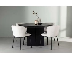Venture Design Valgomojo komplektas Matilda valgomojo stalas ir Edina valgomojo kėdės 130 cm juoda balta MDF faneruotas buklės audinys