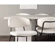 Venture Design Valgomojo komplektas Olga valgomojo stalas ir Chico valgomojo kėdė 200x75 cm balta juoda bouclé audinys