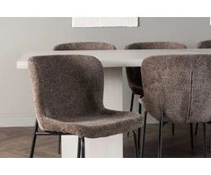 Venture Design Valgomojo komplektas Olga valgomojo stalas ir Modesto valgomojo kėdės 200x75 cm Balta Pilka Juoda Bouclé