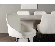 Venture Design Valgomojo komplektas Olga valgomojo stalas ir Rosie valgomojo kėdės 200x75 cm balta smėlio spalvos juoda audinys