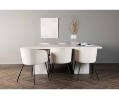 Venture Design Valgomojo komplektas Olga valgomojo stalas ir Berit kėdė 200x75 cm balta veliūras