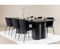 Venture Design Valgomojo komplektas Olivia valgomojo stalas su Modesto valgomojo kėde 210x100 cm juodas