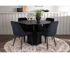 Venture Design Valgomojo komplektas Olivia valgomojo stalas ir naktinė valgomojo kėdė 110 cm juodas faneruotė aksomas
