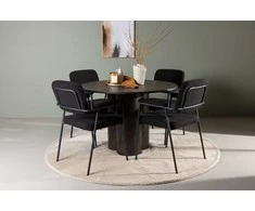 Venture Design Valgomojo komplektas Olivia valgomojo stalas ir Yesterday valgomojo kėdė 110 cm rudos ir juodos spalvos MDF ir bouclé audinys