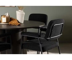Venture Design Valgomojo komplektas Olivia valgomojo stalas ir Yesterday valgomojo kėdė 110 cm rudos ir juodos spalvos MDF ir bouclé audinys