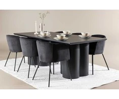 Venture Design Valgomojo komplektas Olivia valgomojo stalas su Berit valgomojo kėde 210x100 cm juodas