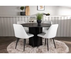 Venture Design Valgomojo komplektas Olivia valgomojo stalas ir naktinė valgomojo kėdė 110 cm juoda ir balta MDF ir plienas