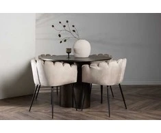 Venture Design Valgomojo komplektas Olivia valgomojo stalas ir Limhamn kėdė 110 cm juoda smėlio spalvos veliūras