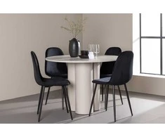 Venture Design Valgomojo komplektas Olivia valgomojo stalas su Polar kėdėmis 110 cm smėlio spalvos juodas MDF