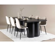 Venture Design Valgomojo komplektas Olivia valgomojo stalas su Polar valgomojo kėdė 210x100 cm juoda smėlio spalvos