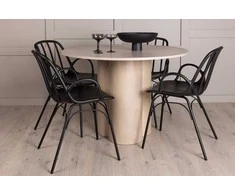 Venture Design Valgomojo komplektas Olivia valgomojo stalas ir Dyrön valgomojo kėdė balta juoda baldai