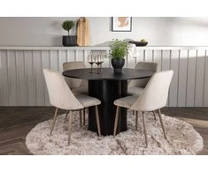 Venture Design Valgomojo komplektas Olivia valgomojo stalas ir naktinė valgomojo kėdė 110 cm juoda ruda audinys