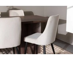 Venture Design Valgomojo komplektas Olivia valgomojo stalas su Leone valgomojo kėdė 100x210 cm smėlio spalvos veliūras plienas MDF