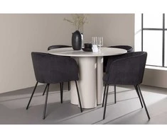 Venture Design Valgomojo komplektas Olivia valgomojo stalas ir Berit kėdės 110 cm smėlio spalvos juoda