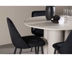 Venture Design Valgomojo komplektas Olivia valgomojo stalas ir naktinės kėdės 110 cm smėlio juoda MDF aksomas plienas