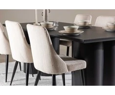 Venture Design Valgomojo komplektas Olivia valgomojo stalas su Leone valgomojo kėdė 210x100 cm juoda smėlio spalvos mediena aksomas plienas