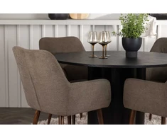 Venture Design Valgomojo komplektas Olivia valgomojo stalas ir Tomorrow valgomojo kėdė 110 cm juoda ruda audinys