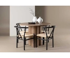 Venture Design Valgomojo komplektas Olivia stalas su Alfons kėdėmis 110 cm, mocca ir smėlio spalvos MDF bei rotangas