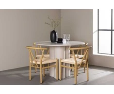 Venture Design Valgomojo komplektas Olivia valgomojo stalas su Alfons valgomojo kėdė 110 cm smėlio spalvos MDF rotangas metalas