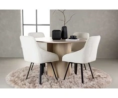 Venture Design Valgomojo komplektas Olivia valgomojo stalas ir Rosie valgomojo kėdė 110 cm balta smėlio juoda audinys
