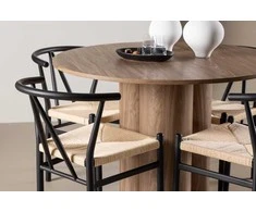 Venture Design Valgomojo komplektas Olivia stalas su Alfons kėdėmis 110 cm, mocca ir smėlio spalvos MDF bei rotangas