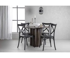 Venture Design Valgomojo komplektas Olivia valgomojo stalas ir Crosett kėdės Mocca ir juodos spalvos