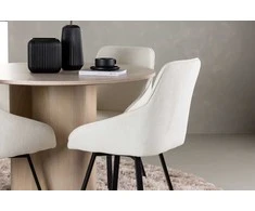 Venture Design Valgomojo komplektas Olivia valgomojo stalas ir Rosie valgomojo kėdė 110 cm balta smėlio juoda audinys