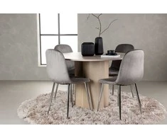 Venture Design Valgomojo komplektas Olivia valgomojo stalas ir Eva valgomojo kėdė 110 cm balta šviesiai pilkas veliūras