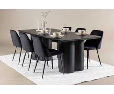 Venture Design Valgomojo komplektas Olivia valgomojo stalas ir naktinė valgomojo kėdė 210x100 cm juoda