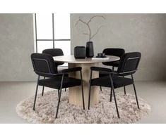 Venture Design Valgomojo komplektas Olivia valgomojo stalas ir Yesterday valgomojo kėdė 110 cm balta juoda mediena audinys metalas