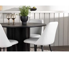 Venture Design Valgomojo komplektas Olivia valgomojo stalas ir naktinė valgomojo kėdė 110 cm juoda ir balta MDF ir plienas