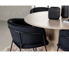 Venture Design Valgomojo komplektas Olivia valgomojo stalas ir Selma valgomojo kėdės 110 cm balta juodas aksomas