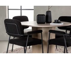 Venture Design Valgomojo komplektas Olivia valgomojo stalas ir Yesterday valgomojo kėdė 110 cm balta juoda mediena audinys metalas
