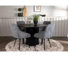 Venture Design Valgomojo komplektas Olivia valgomojo stalas ir Rosie valgomojo kėdė 110 cm juodos spalvos audinys