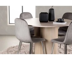 Venture Design Valgomojo komplektas Olivia valgomojo stalas ir Eva valgomojo kėdė 110 cm balta šviesiai pilkas veliūras