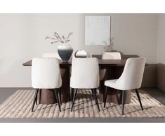 Venture Design Valgomojo komplektas Olivia valgomojo stalas su Leone valgomojo kėdė 100x210 cm smėlio spalvos veliūras plienas MDF