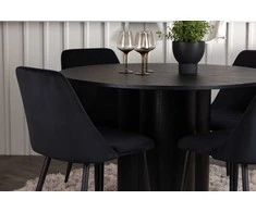 Venture Design Valgomojo komplektas Olivia valgomojo stalas ir naktinė valgomojo kėdė 110 cm juodas faneruotė aksomas